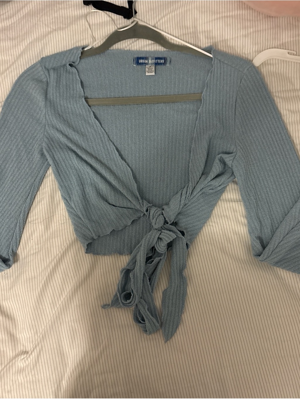 Urban Outfitters Light Blue Ribbed Tie-Front Crop Top